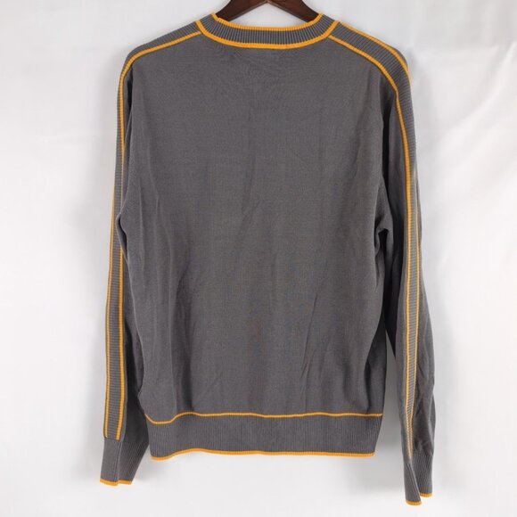 Diesel Men's Gray/Yellow/Gold VNeck Sweater Pullover Embroidered Logo, Medium - Picture 2 of 9